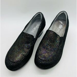 ALLEGRIA WOMENS SLIP ON LOAFERS SIZE 9 BLACK WITH COLORFUL METALLIC TEXTURE